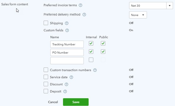 Custom fields in QuickBooks Online