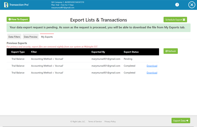 Trial Balance Report Schedule