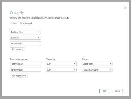 Grouping  columns in Power Query to work with Transaction Pro Exporter
