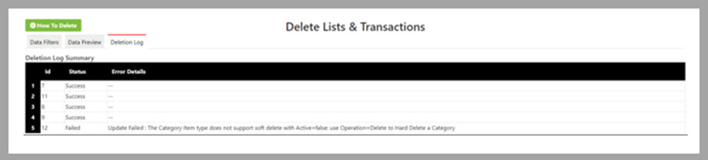Review the deletion log in Transaction Pro