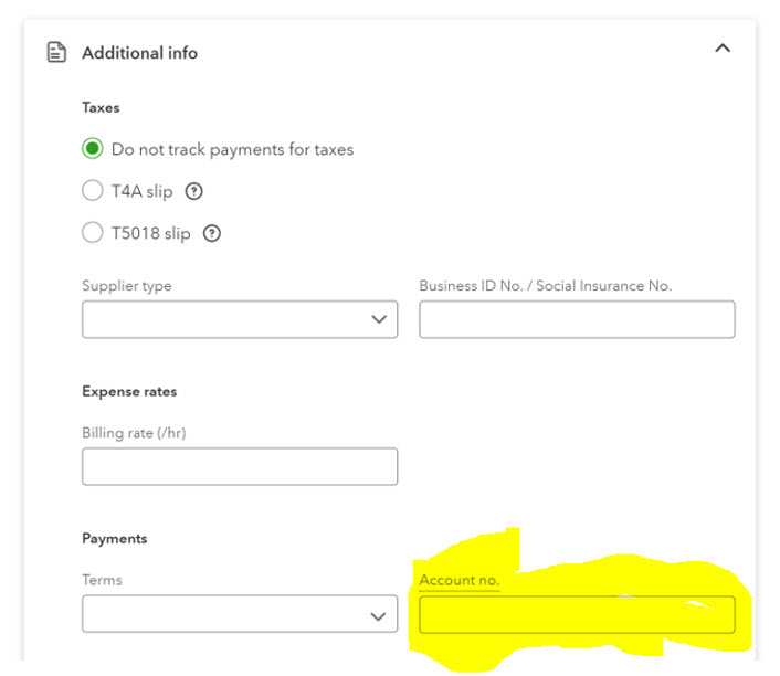 Additional Vendor Account number in Transaction Pro