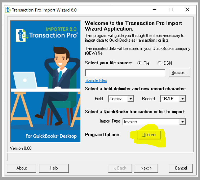Transaction Pro Import Wizard Application screen
