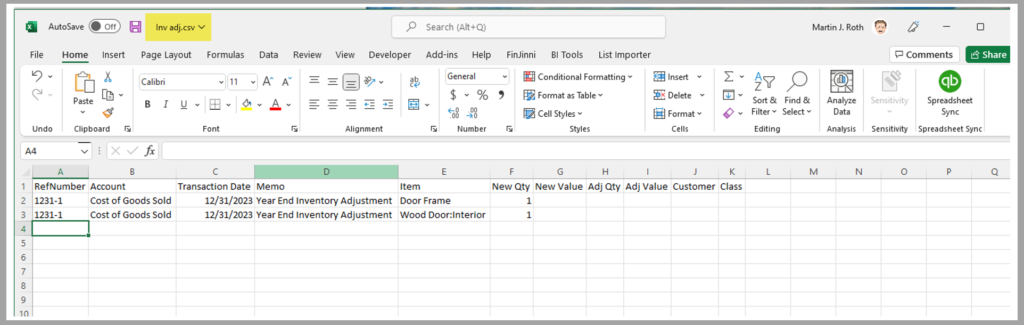excel image as editor to review the import file for Transaction Pro