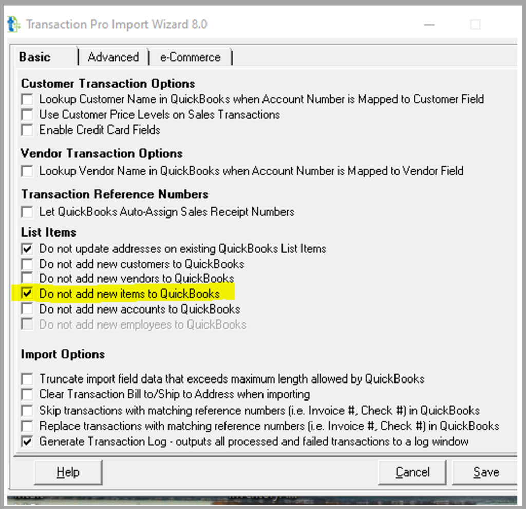 Set preferences and List Items settings in Transaction Pro Importer