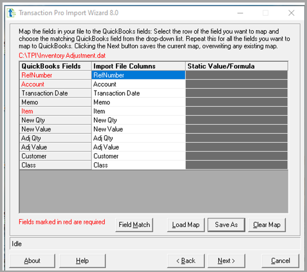 List of available fields for import with Transaction Pro Importer