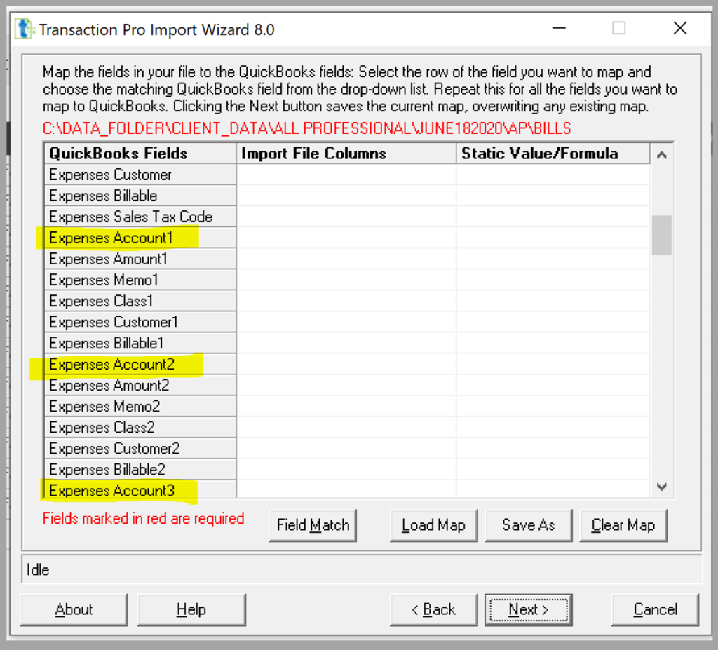 Mapping fields in Transaction Pro for importing 