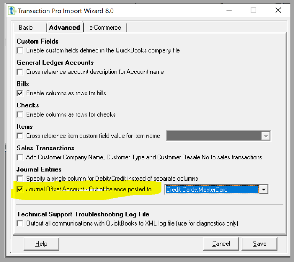 Journal Offset feature in Transaction Pro when importing