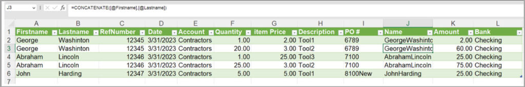 Excel worksheet ready to be mapped in Transaction Pro Importer