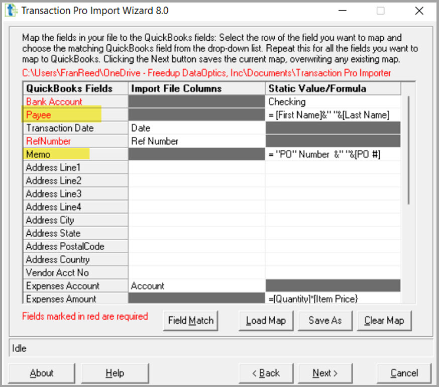 Import map not using Excel for Transaction Pro Importer