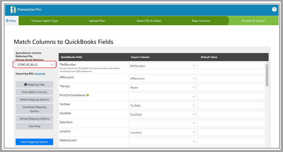 Create data mapping in Transaction Pro for QuickBooks Online 